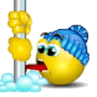 Emotikonka próbuje oderwać język od słupa